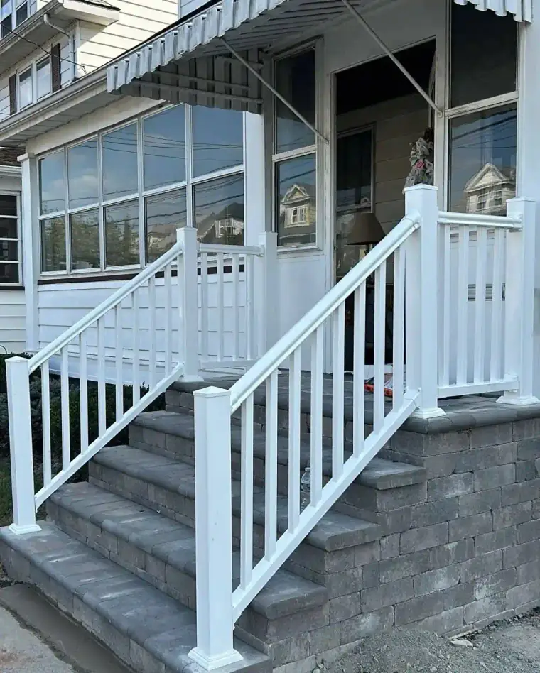 Newly installed brick steps at a home front entrance