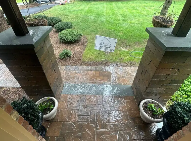 Natural stone front door steps and landing