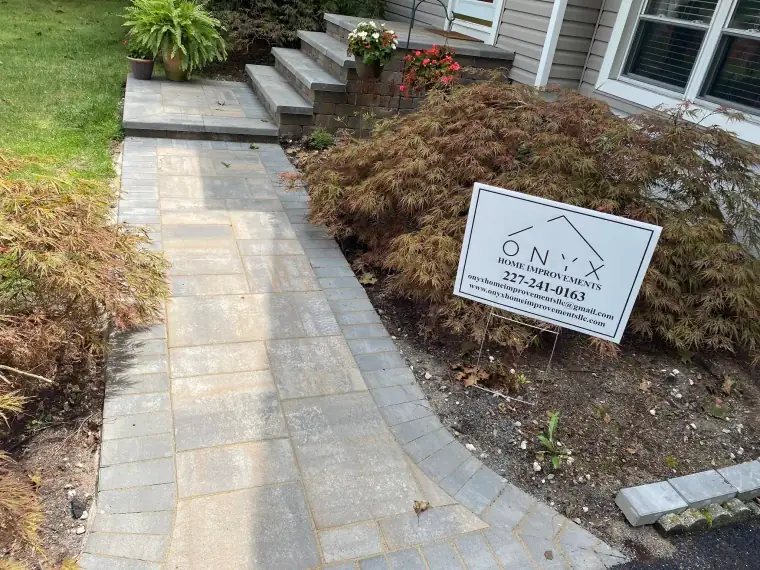 Natural stone front door walkway and steps