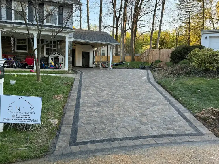 Newly installed residential natural stone driveway