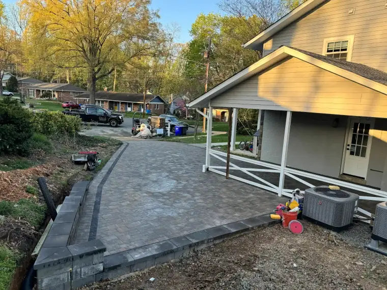 Residential natural stone driveway under construction
