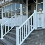 Newly installed brick steps to front door entrance of a home.